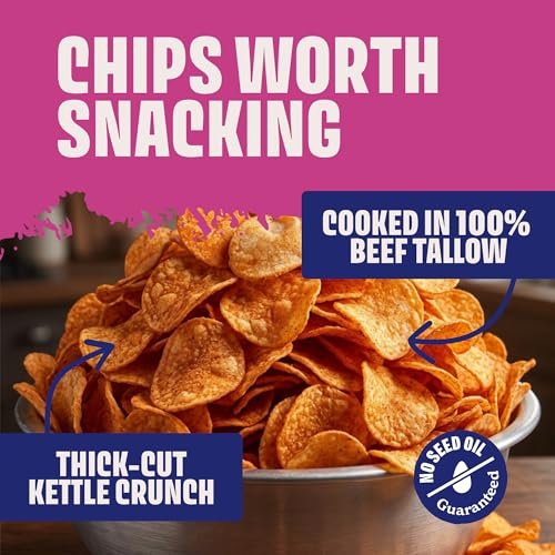 Image of Tasty Nate's Beef Tallow Potato Chips - Game Day BBQ Flavor Kettle Chips Fried in 100% Beef Tallow Seed Oil Free - Gluten Free Healthy Snacks Paleo Friendly 7oz Bag - Pack of 4