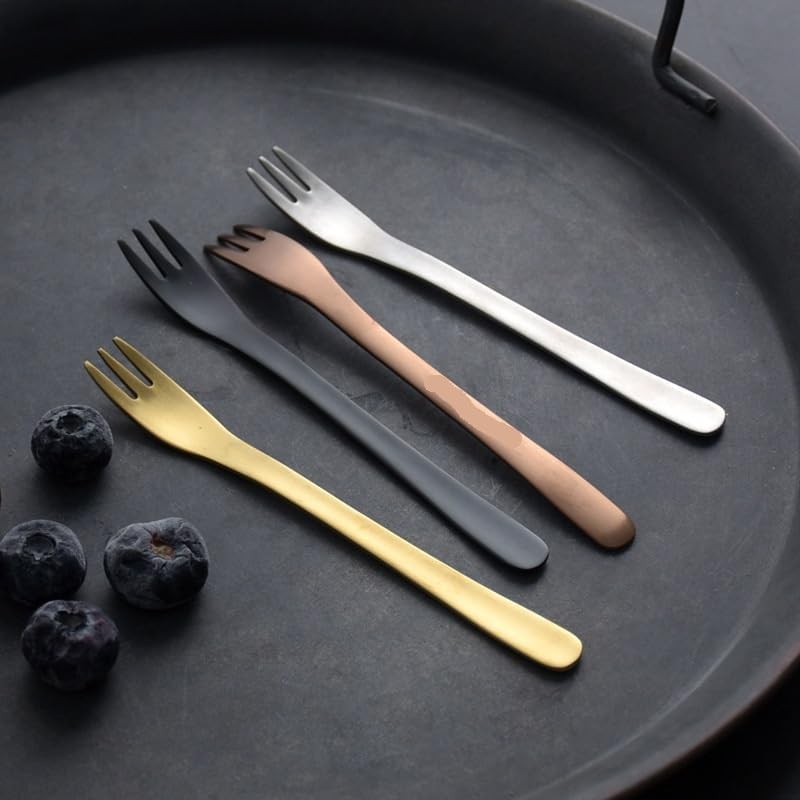 Flatware Silverware Set, 1/4/6/8/10/12 Pcs 304 Stainless Steel Three-tooth Cake Fork Dessert Fork Small Fork Fruit Fork, Tableware Cutlery Set(Black,12 Pieces)