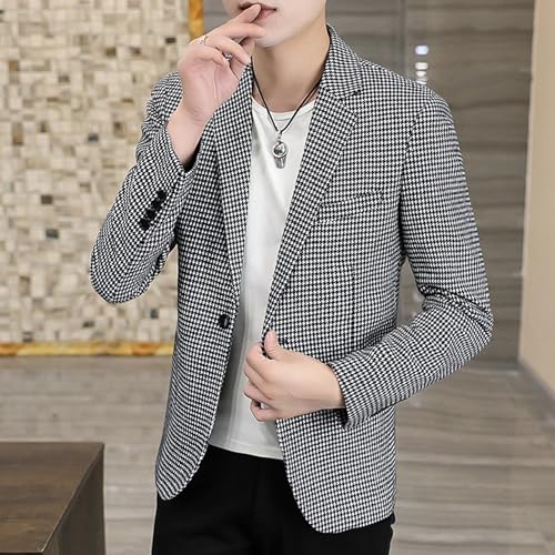 Men's Slim Business Casual Blazers Plaid Fashion Elegant Suit Jacket Lightweight Youth Casual Sport Coat4