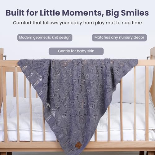 Image of Hypoallergenic Baby Blanket - 30x40 Inches Grey Blue, Oeko-TEX Certified, Thermal-Regulating, Silky Soft Knit Neutral for Girls & Boys - Swaddle, Toddler, or Receiving Blanket