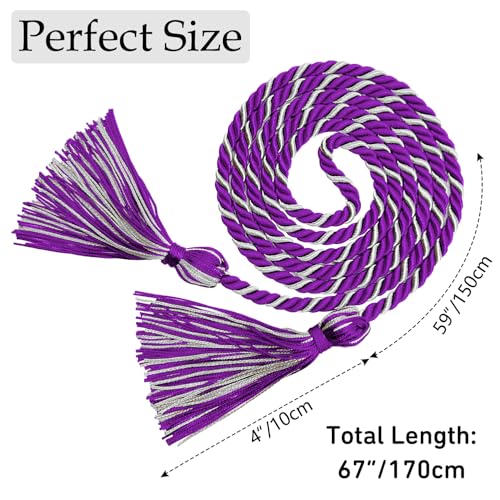 Image of Graduation Honor Cords Purple and Silver Graduation Cords with Tassels, 67 inch Long for Graduation Students