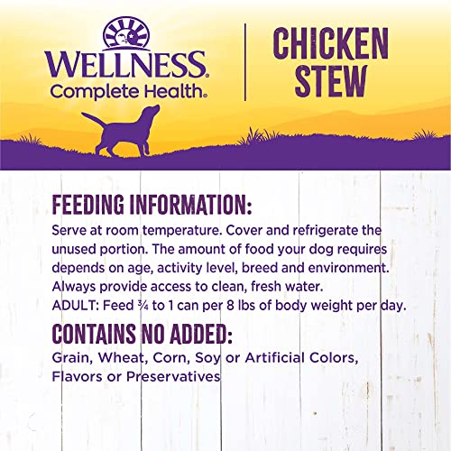 Image of Wellness Complete Health Stew Adult Canned Wet Dog Food, Grain Free, Natural, Chicken Recipe, 12.5 oz, Pack of 12 Cans