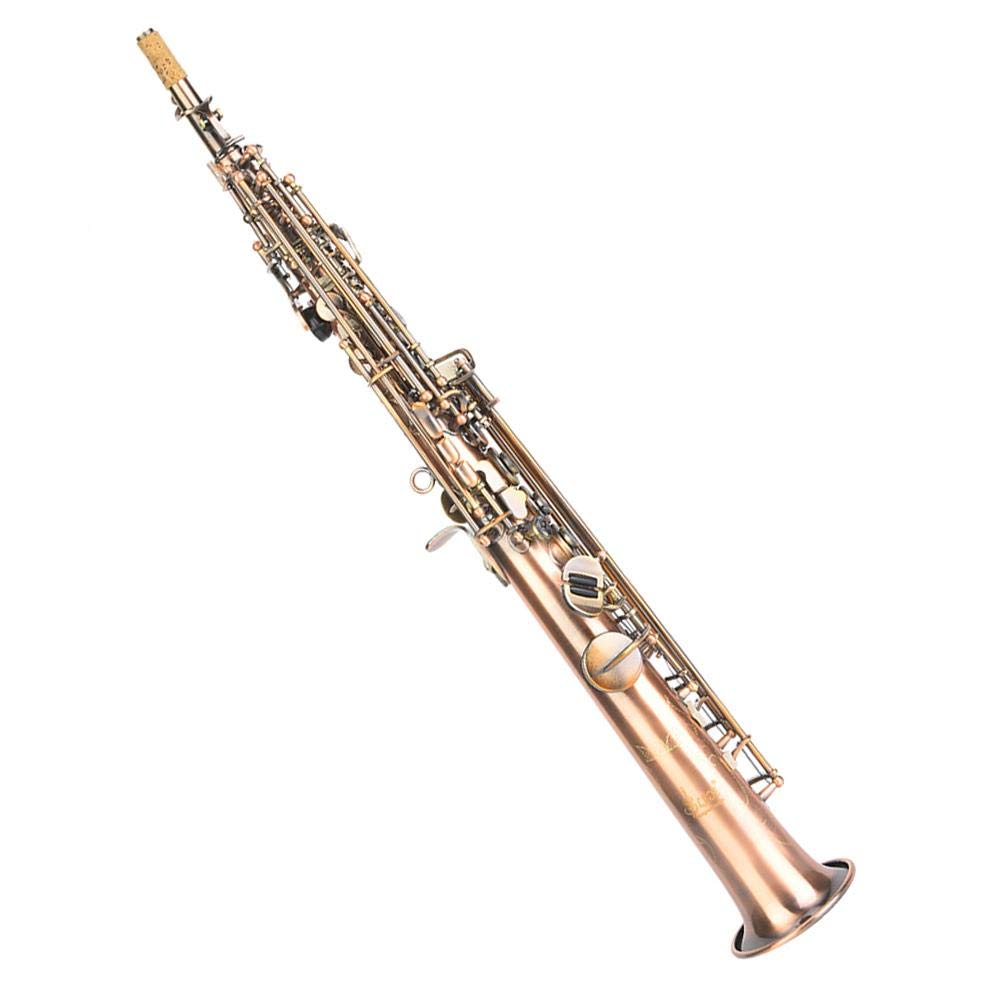 Saxofón de Cobre Rojo Profesional Set B Saxofón de Soprano Plano Saxo Recto con Bolsa de Transporte Instrumento de Viento