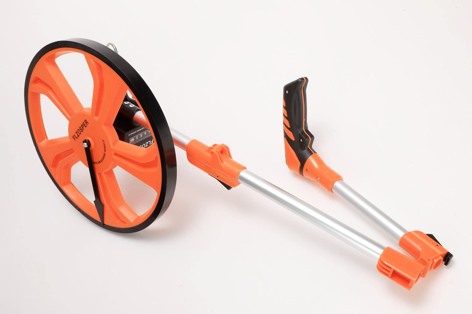 FLZOSPER Rueda de medición portátil de tres pliegues de 13 pulgadas, mide hasta 99,999.9 pies, herramienta de topografía perfecta para medición de distancia (naranja)