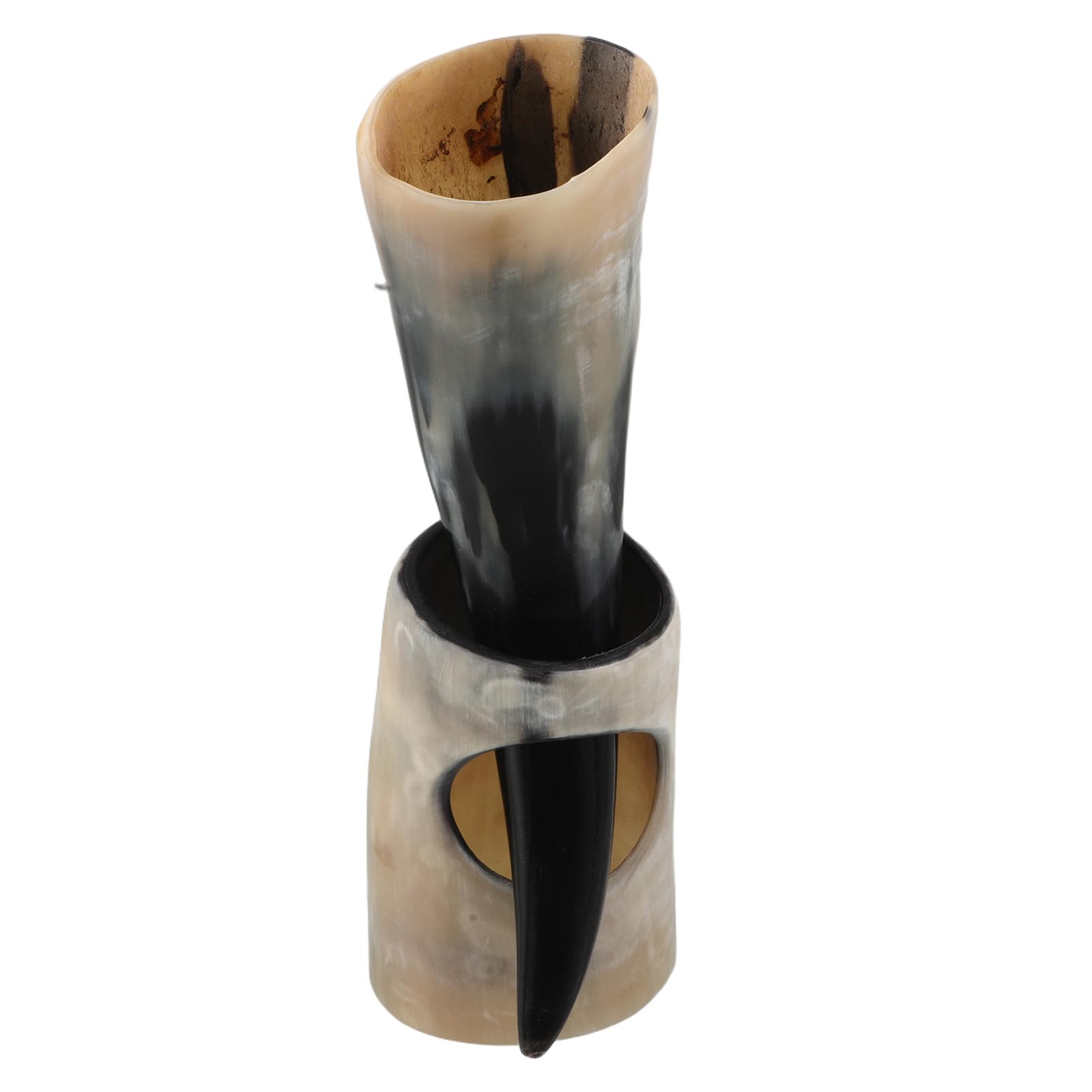 Coupe à bœuf viking en corne d'ox grand modèle avec son support en bois noir