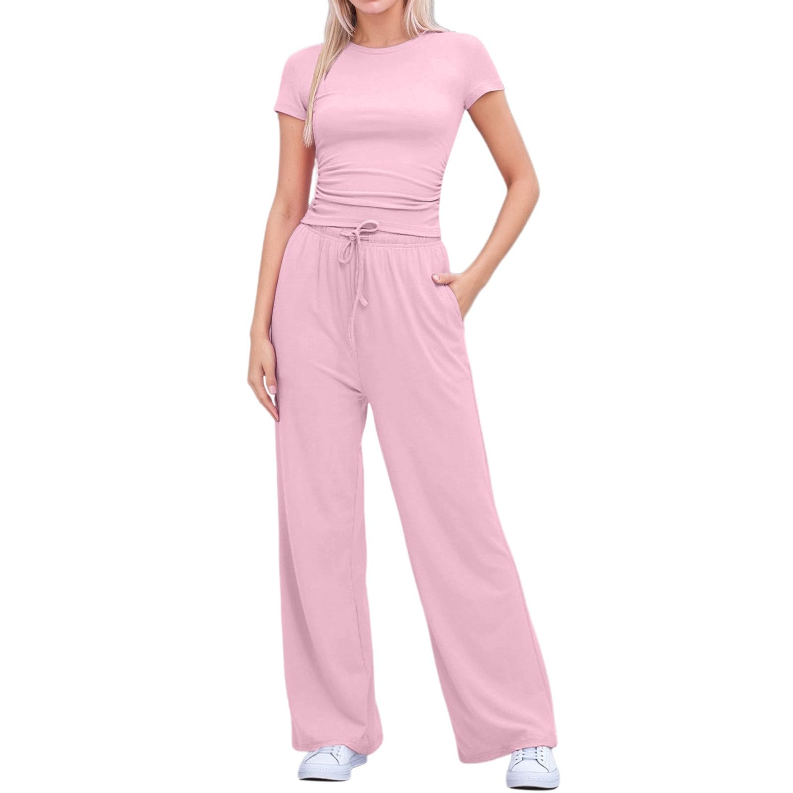 Conjunto de deporte para mujer, tallas grandes, traje de jogging de verano, elegante, largo, chándal de dos piezas con pantalones, talla corta, ropa de ocio, ropa de casa, ropa de casa, ropa deportiva