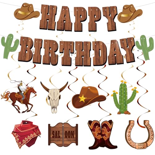 Image of Western Party Decorations, Pre-Strung Western Birthday Banner,Cowboy Birthday Party Decorations, Rodeo Birthday Decorations,Western Birthday Party Decorations and Hanging Swirls, Cowboy Party Decorations