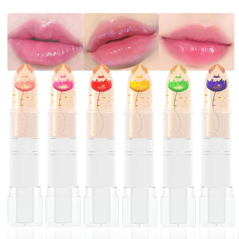 NALACAL 6 Pcs Magic Crystal Flower Lipstick Set, Long-Lasting Color Changing Lip Balm, Moisturizing Lip Care, Matte Lip Tint Stain for All-Day Wear (6 Colors 01#-06#)