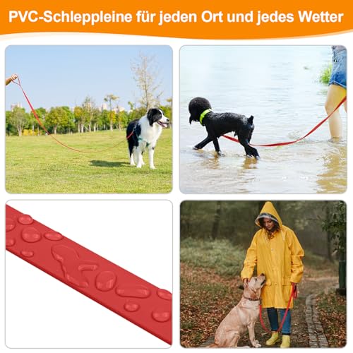 X XBEN Wasserfest Schleppleine für Hunde, 5M Gummierte Schleppleine mit Abschließbarer Karabine,Hundeleine Laufleine für Kleine Mittlere Große Hunde,Robuste Trainingsleine,mit Handschlaufe, Rot