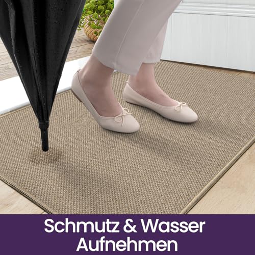 DEXI Fußmatte Innen 44 x 75cm, rutschfest Schmutzfangmatte, waschbar Fussmatte, Dünne Eingangstürmatte, Strapazierfähige Türmatte für Innenbereich, Beige