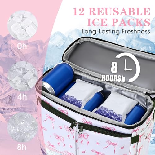 Image of Scothen Backpack Cooler with Double Decker & 12 Ice Packs- Keeps 36 Cans Cold for Up to 24 Hours- Waterproof & Leak Proof Insulated Cooler Backpack- Stylish Cooler Bookbag for Women Travel Work Beach