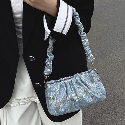 Sequin Purse Sparkly Denim Sequin Purse Underarm Shoulder Bag Zipper Trendy Ideal Gifts for Women Girl Daily4