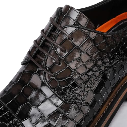 Image of Leather Dress Shoes Oxfords Business Brogue Shoes, Crocodile Pattern