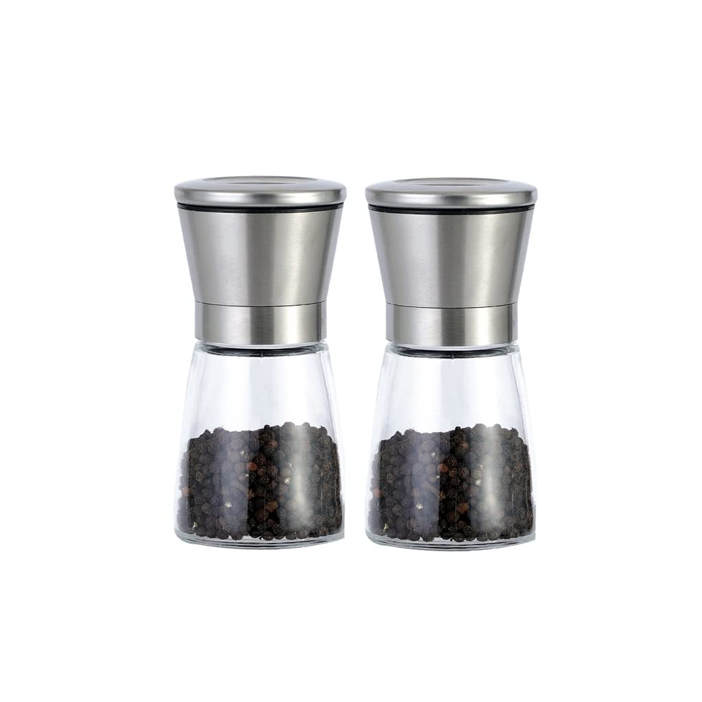 WDX- Due Pezzi Manuale Manuale Fresco macinato Pepe Nero Grinder Ceramica Nucleo Domestico Peperoncino condimento Bottiglia Barattolo organizzare (Color : Silver)