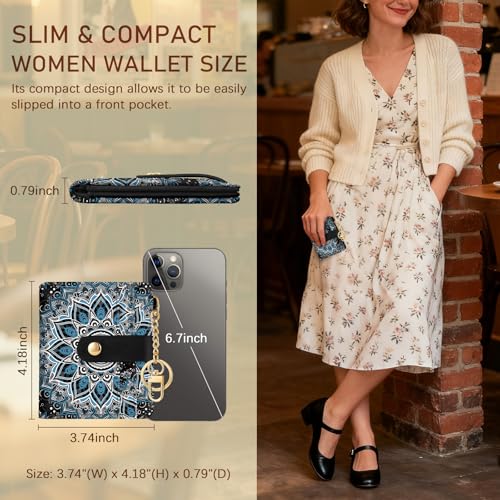 Image of Jogjam Mandala Rfid Ladies Wallet, Small Slim Thin Compact Credit Card Women Wallet, PU Leather Bifold Cash Zipper Coin Pocket ID Window for Female