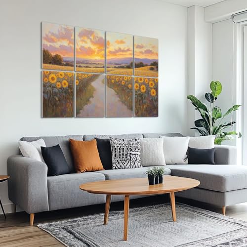 8 Pack Paneles Acústicos Decorativos Anti Ruido con Adhesivo, Medida Total 48x32 pulgadas, Fibra de Poliéster, Diseño de Pintura Abstracta de Girasoles miniatura 6