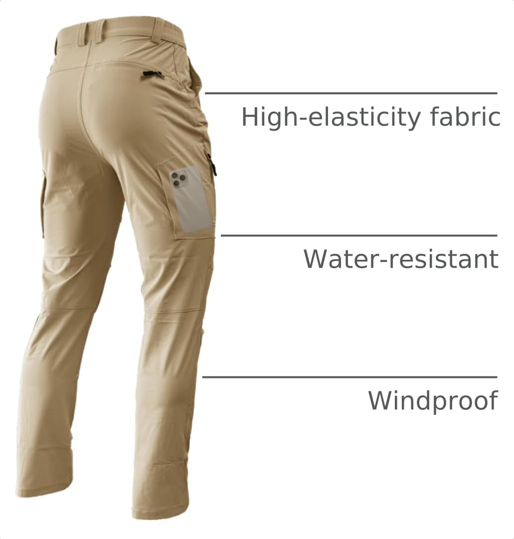 Men's Lightweight Hiking Pants Quick Dry Waterproof Stretch Travel Fishing Camping Work Cargo Pants Zipper Pockets