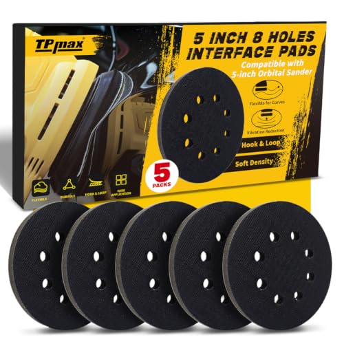 TPmax 5 Pack 5 Inch 8 Holes Interface Pad Soft EVA Foam Hook & Loop Buffer Pads for 5 Orbital Sander Sponge Cushion Backing Pad Replacement