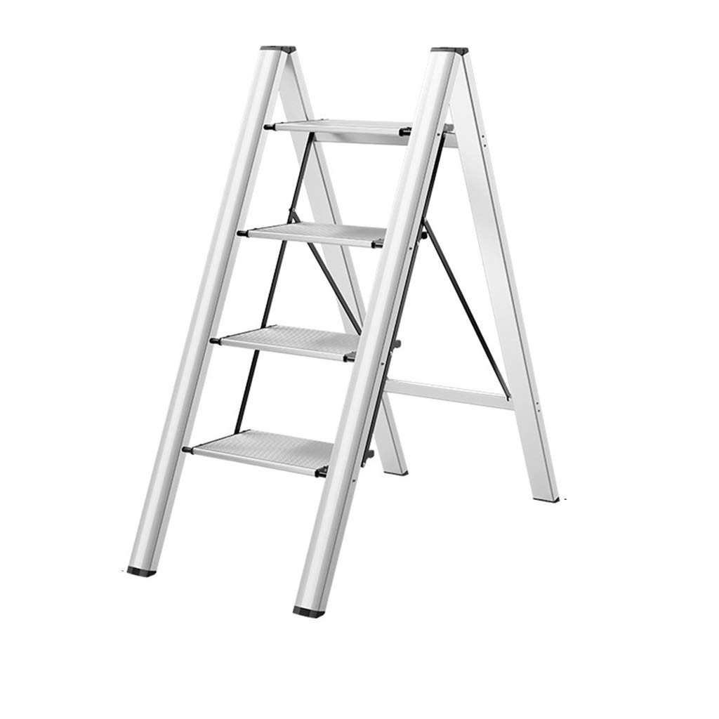Trójchromatyczna aluminiowa drabina stołkowa – wewnętrzna drabina kuchenna i łazienkowa, drabina domowa, do ekspozycji kwiaciarni, srebrna, 45,5 x 84 x 101 cm