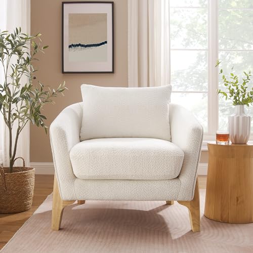 VANOMi Accent Chair 31" Oversized Reading Chair Comfy Upholstered Boucle Lounge Armchair, Modern Living Room Chair with Back Pillow,Single Sofa Chair for Bedroom, Office (Beige) - Image 6