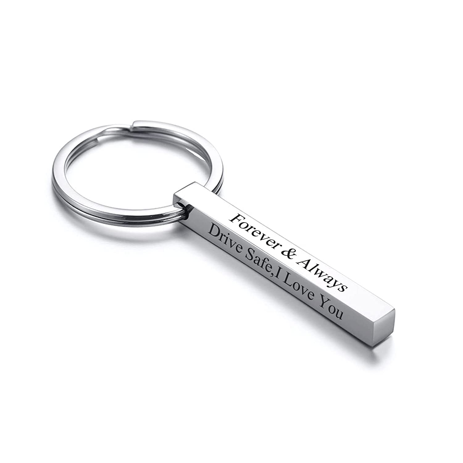 Personalized Key Chain With Four Side Engrave On 3D Vertical Stainless Steel Bar, Silver-image-34