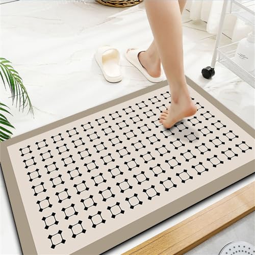 Tapis de bain diatomite et microfibre à rayures blanc 40x60 cm