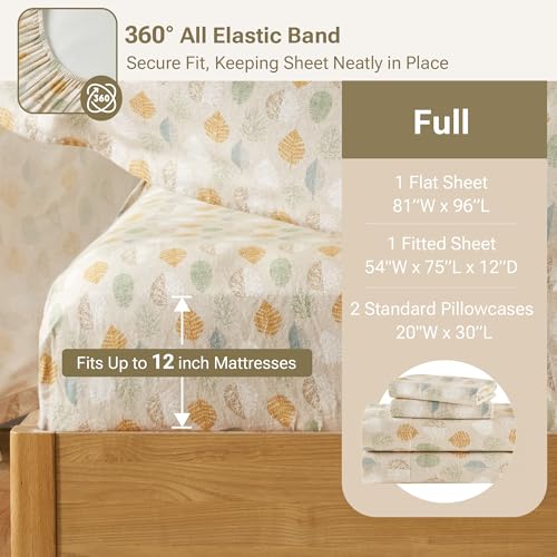 Image of True North by Sleep Philosophy Cozy Flannel Warm 100% Cotton Sheet - Novelty Print Animals Stars Cute Ultra Soft Cold Weather Bedding Set, Full, Multi Leaves 4 Piece