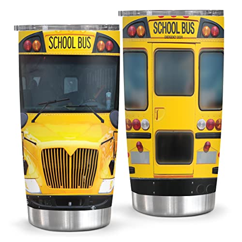 Sandjest Bus Driver Tumbler - School Bus 20 Oz Stainless Steel Double Wall Vacuum Tumblers Coffee Travel Mug - Thermal Cups Birthday, Christmas, Back To School Gifts For Men, Women, Friends, Besties #TOP6
