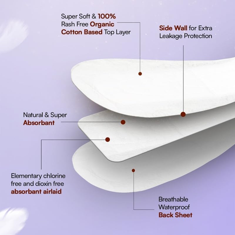 Image of Flawsome Organic Cotton Sanitary Pads for Women | XL Size, Pack of 10 | Heavy Flow Protection | Ultra Soft, Rash-Free & Breathable | Leak-Proof | Super Absorbent Period Pads for Sensitive Skin
