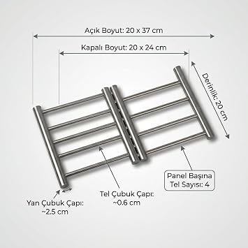Deconox Paslanmaz Çelik Ayarlanabilir Açılır Kapanır Nihale, Katlanabilir Tencere Tava Çaydanlık Altlığı, Sıcak Kap Standı, Kapalı 20x24 cm Açık 20x37 cm