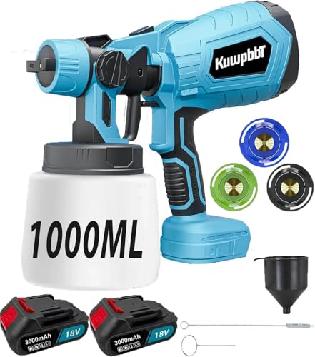 Akku Farbsprühsystem,kompatibel mit Makita 18V Akkus, Aktualisiert Sprühpistole Akku，mit 3 Düsen, 3 Spritzmuster,1000ml HVLP Farbsprühgerät,zum Streichen von Gartenzaun Sprühgerät (2x3000mAh Akku)