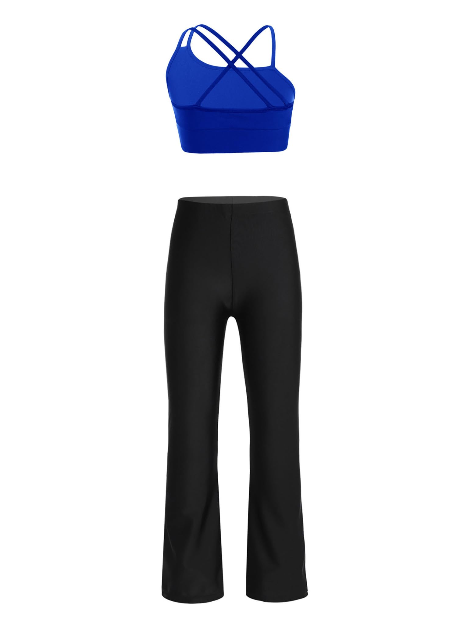 Mufeng Kids Girls 2Piece Jazz Dance Sports Outfits Sleeveless Crop Tank Top Bra with Flared Pants Bottoms Dancewear Set Royal Blue 8 Years