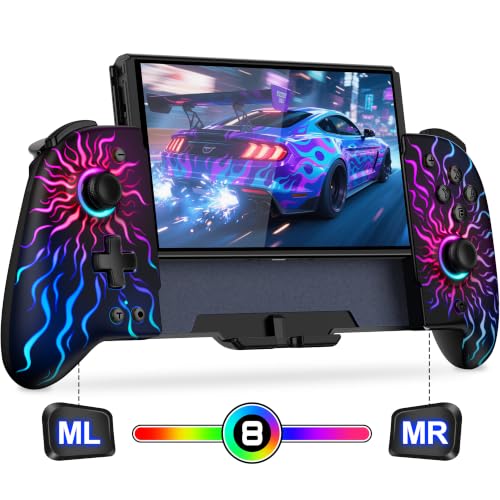 Gammeefy Switch Controller – Hall Effect Joysticks &amp; Enhanced Grip – One Piece Switch Joypad Replacement Switch Pro Controller with 8-Color RGB Lighting, Turbo, Macros -Multi-Colored Sunburst, 6.2"/7"