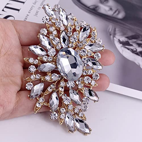 Image of SELOVO Big Large Leaf Brooches and Pins Scarf Decoration Gold Tone