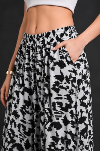 Image of Viscose Rayon Flared Printed Plazzo Palazzo Pants, Loose /Relaxed Fit Regular, Office Wear, Casual Wear Comfortable, Trouser Pants for Girls & Women Black Kerri Design (S to 3XL Size)