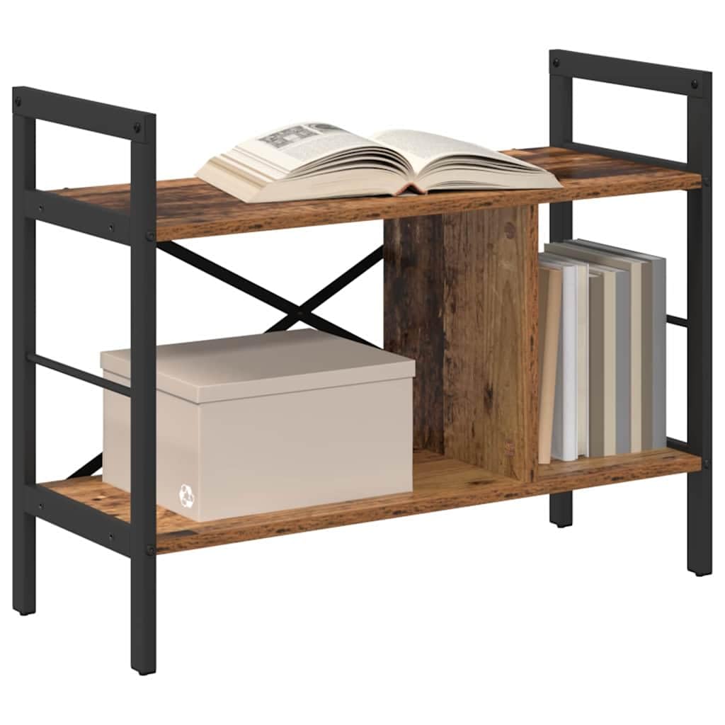 Regał na książki stare drewno, 75 x 30 x 58,5 cm, materiał drewnopochodny z wytrzymałą stalową ramą, 3 regały do salonu i wszechstronne przechowywanie, wzornictwo przemysłowe, trwały i łatwy w