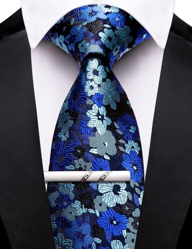 Image of Barry.Wang Neckties for Man Floral Silk Woven Tie for Man Necktie Clips Fashion Designer 3.34 inch inch Wedding Summer, Dusty Blue