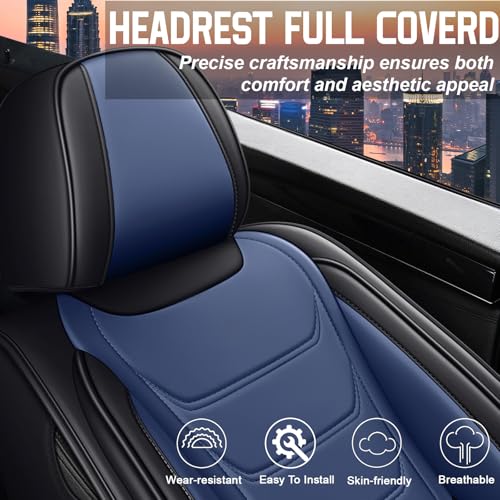 Image of Car Seat Covers Fit for Chevrolet Tahoe 1995-2025, Leather Automotive Seat Covers for Trucks, Heavy-Duty Wear Resistant Seat Protectors, Easy to Install, 2 Seats, Black Blue