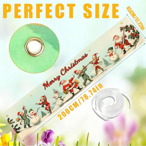 Image of Vintage Santa Music Band Banner 78.7 x 17.7 Inch Retro Holiday Scene with Santa and Snowmen Instruments Design Yard Garden Fence Porch Patio or Winter Celebration Display