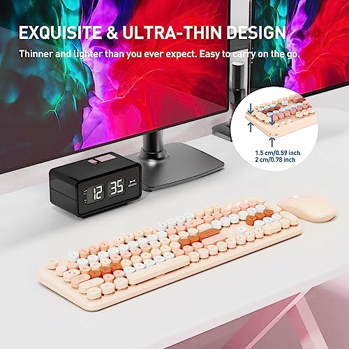 Image of FOPETT Wireless Keyboard and Mouse Combo, 105 Keys Full-Sized 2.4 GHz Round Keycap Colorful Keyboards, USB Receiver Plug and Play, for Windows, Mac, PC, Laptop, Desktop (Milkteacolorful)