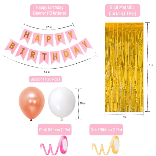 Image of Party Propz Happy Birthday Decoration Kit -52Pcs, Birthday Decoration Kit for Girls, Rose Gold Balloons, White Metallic Balloons, Happy Birthday Banner, Birthday Decor Items(Cardstock, latex)