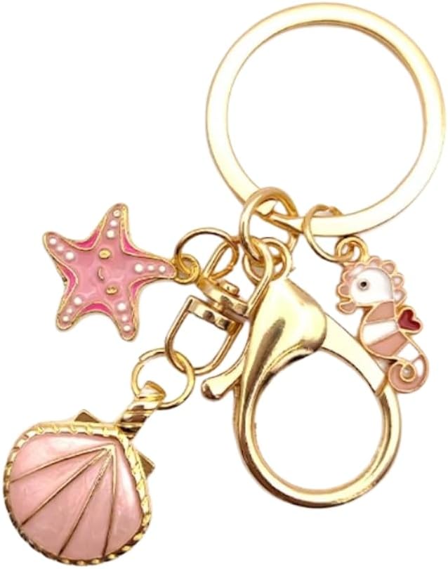 Pingyongchang Cartoon Seashell Starfish Keychain Cute Ocean Theme Enameled Chain Keyring Holiday Gifts