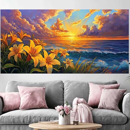 Peinture Diamant Fleur 5D pour sublimer votre salon avec un grand format 80x160cm