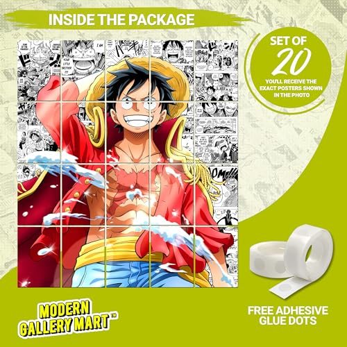 Image of MODERN GALLERY MART Pack of 20 One Piece Monkey D.Luffy Manga Poster | A4 Size Anime Wall Art (8.3 x 11.7 inch) | Manga Posters with Glue Dots | Anime Poster for Bedroom, Living Room, Office (2)