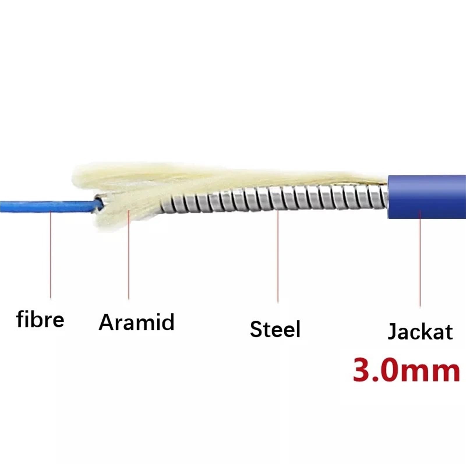 Cavo Patch Ottico corazzato a 2 Core 40M50M60M70M80M100m120m 2C monomodale SC LC FC Sca LCASM Cavo Jumper ftth 2 Fibre Blu(60m LC-LC)