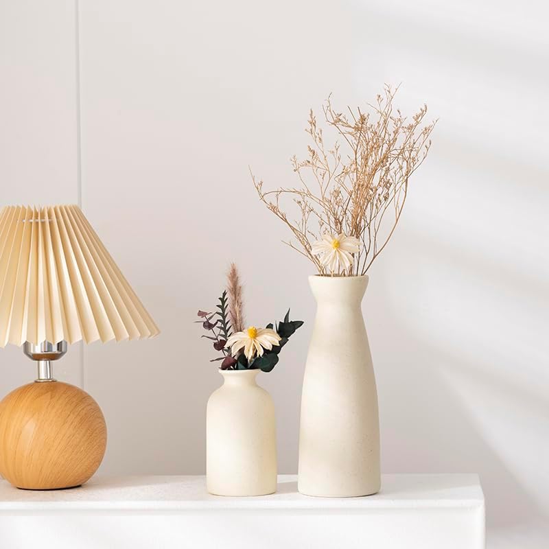 White Ceramic vase Set of 3, Modern Boho Farmhouse Home Decor,Decorative vase for Pampas Grass&Dried Flowers,idea Shelf,Table,Bookshelf