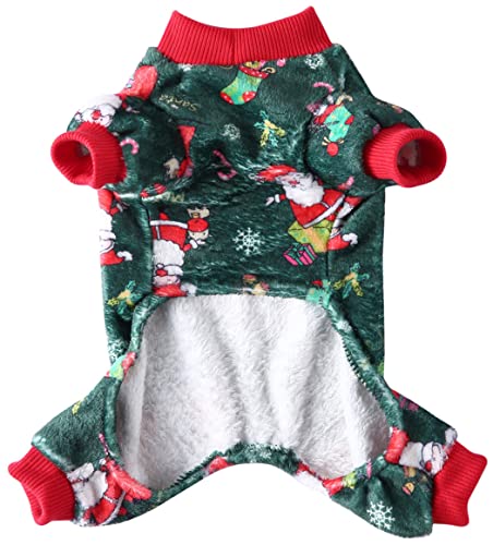 XIAOYU Santa Claus Snow Gift Box Pattern Christmas Pet Clothes Dog Warm Pajamas Cat Christmas Costumes Puppy Jumpsuits, Green, S - Image 2