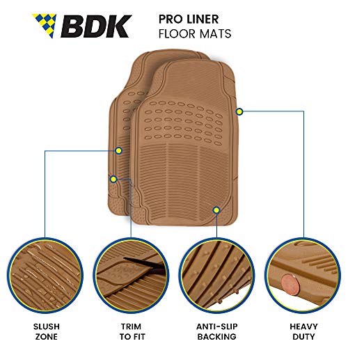 Bdk Original Proliner 3 Piece Heavy Duty Front & Rear Rubber Floor Mats For Car Suv Van & Truck, Beige – All Weather Floor Protection With Universal Fit Design #TOP1