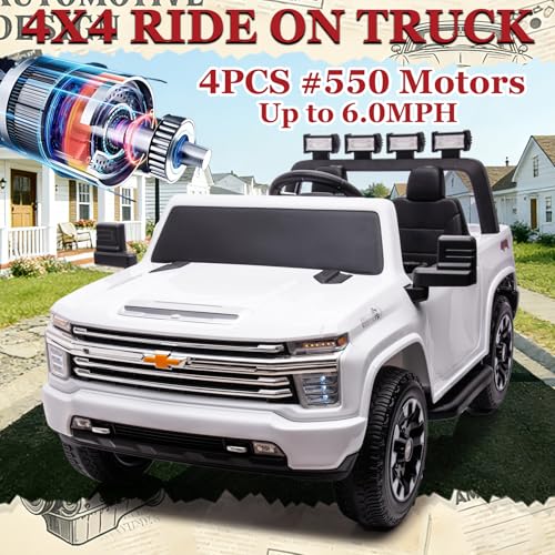 Image of 2 Seater 24V Ride On Toys Licensed Chevry Silverado Ride On Truck, White
