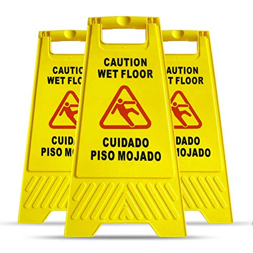 MYSBIKER Caution Wet Floor Sign, 3 Pack Floor Safety Sign, Cuidado Piso Mojado, 2-Sided Fold-Out 6230cm with Both English and Spanish to Avoid Slip &Fall Accident